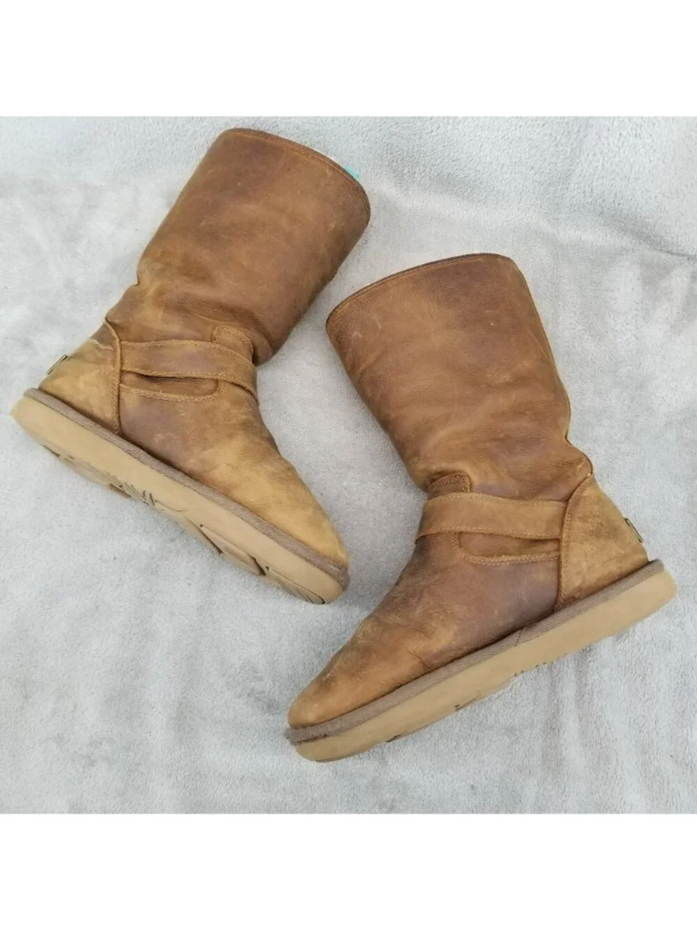 UGG Shoes Womens Size 7 Brown Leather Sutter Buckle Shearling Boots *Read*